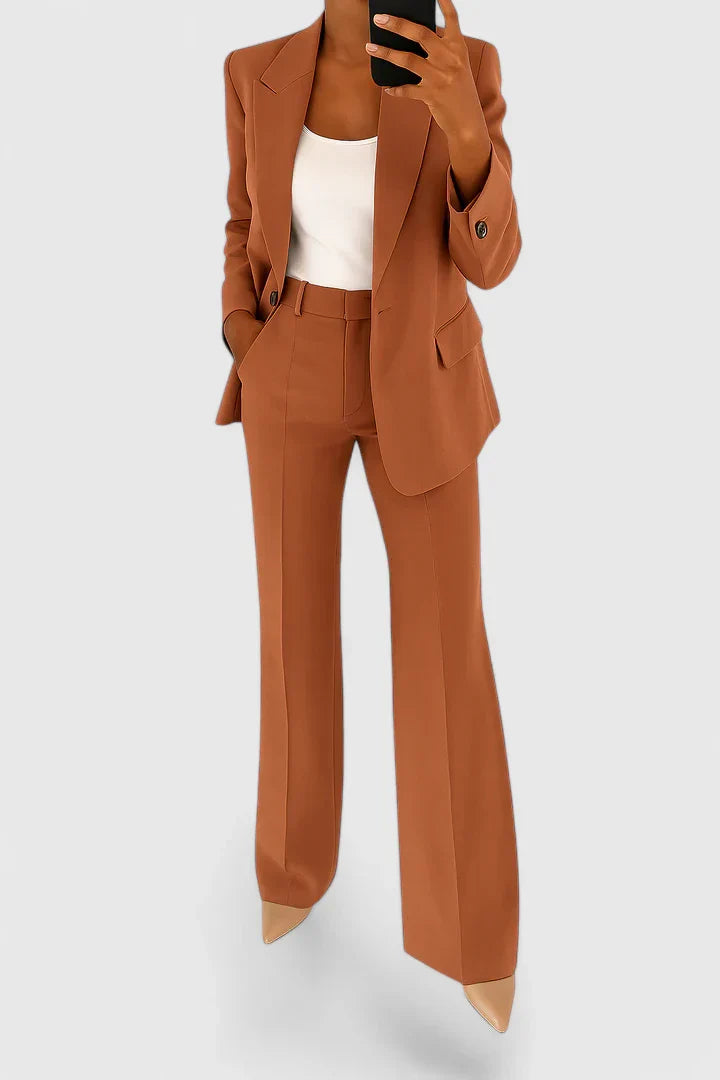 Single Button Tailored Blazer Trouser Suit Set Women