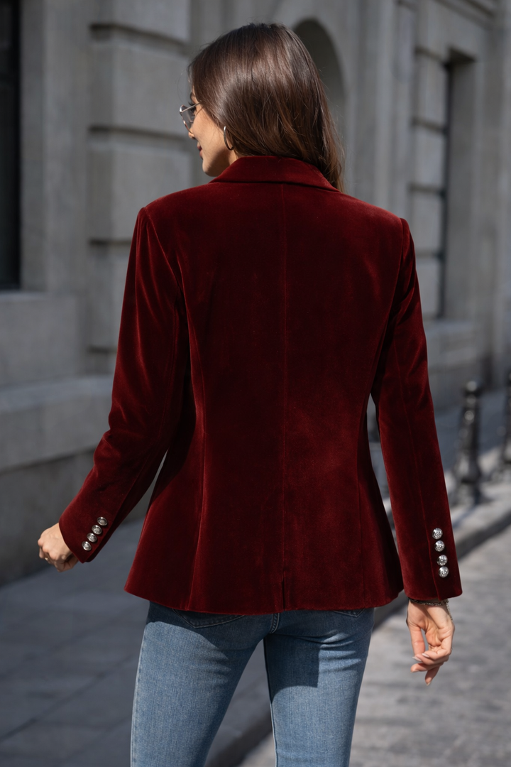 Peak Lapel Gold Button Cuff Single Breast Velvet Blazer