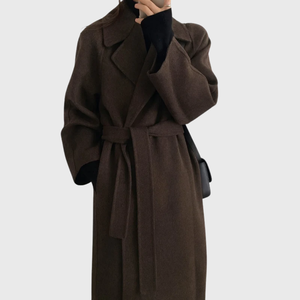Rosamund | Women's Long Wool Blend Wrap Coat with Tie Belt