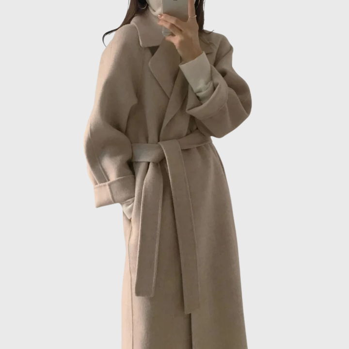 Rosamund | Women's Long Wool Blend Wrap Coat with Tie Belt