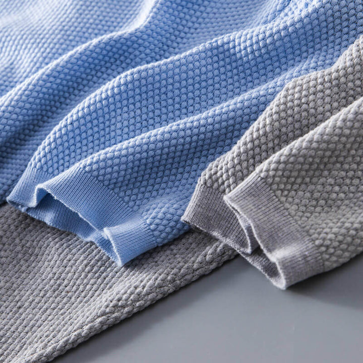 Waffle Knit Open Collar Relaxed Fit Short Sleeve Polo Shirt