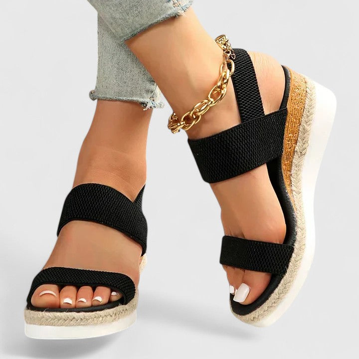 Elastic Strap Open Toe Espadrille Wedge Sandals Women
