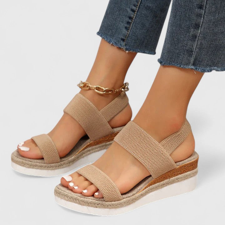 Elastic Strap Open Toe Espadrille Wedge Sandals Women