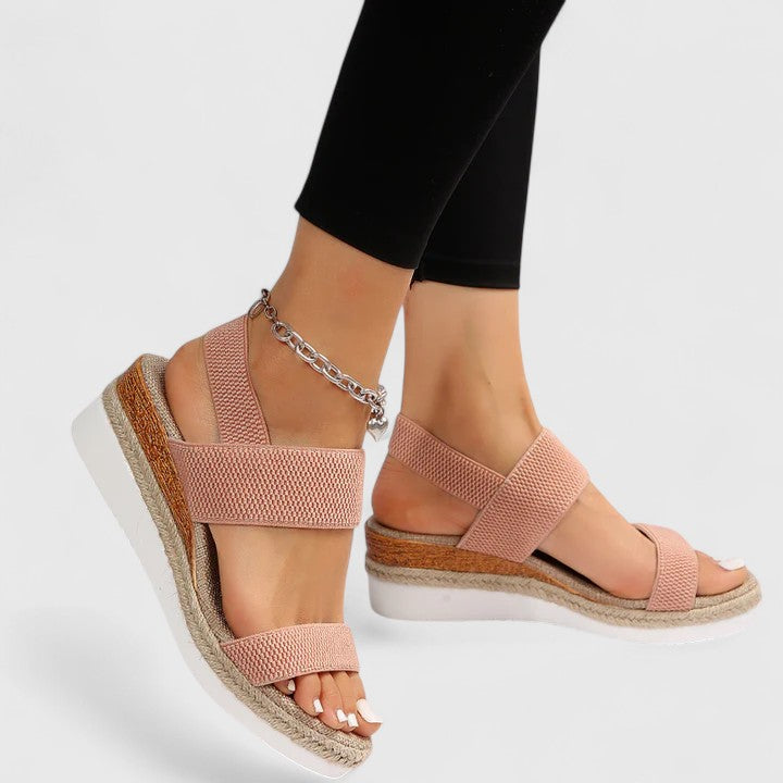 Elastic Strap Open Toe Espadrille Wedge Sandals Women