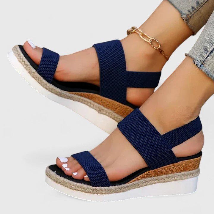 Elastic Strap Open Toe Espadrille Wedge Sandals Women