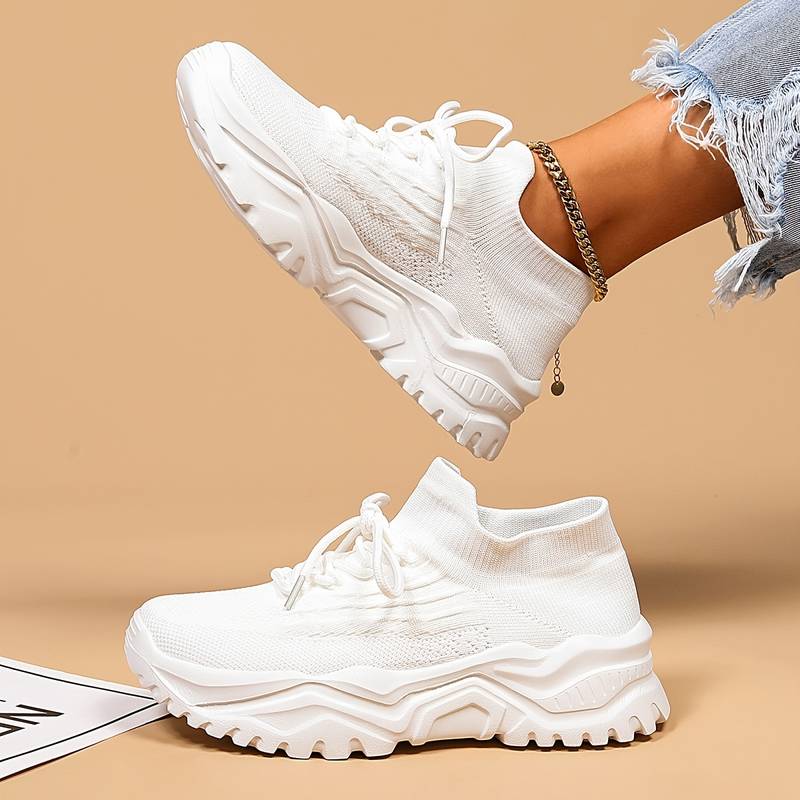 Flyknit Mesh Lace Up Chunky Sole Running Sneakers Women