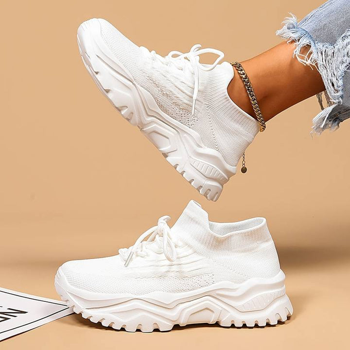 Flyknit Mesh Lace Up Chunky Sole Running Sneakers Women