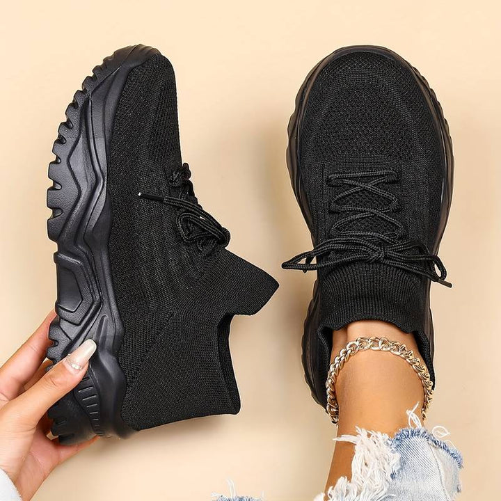 Flyknit Mesh Lace Up Chunky Sole Running Sneakers Women