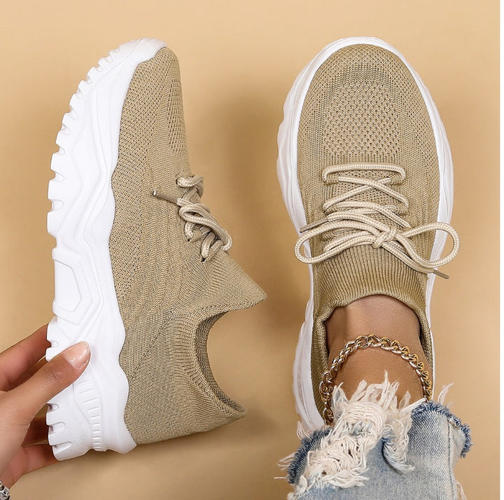Flyknit Mesh Lace Up Chunky Sole Running Sneakers Women