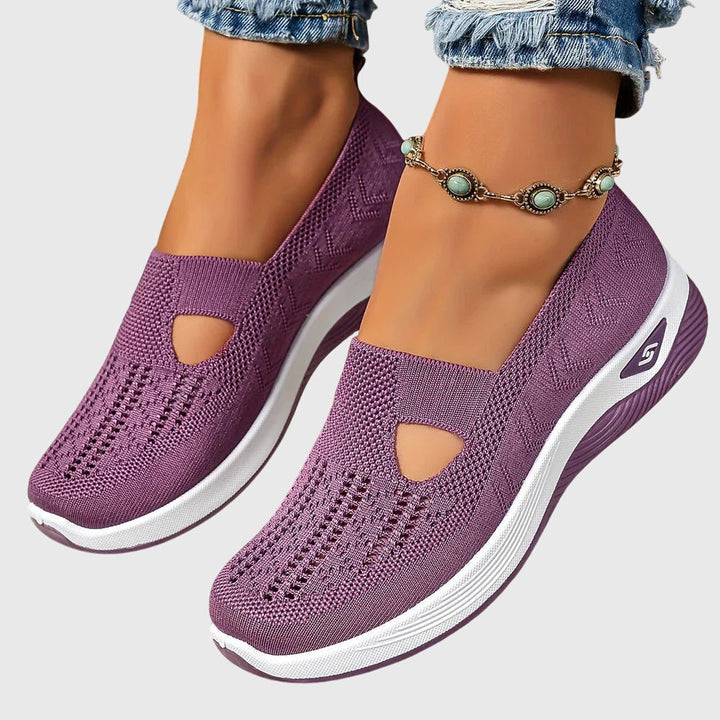 Breathable Mesh Slip On Cushioned Sole Flat Sneakers Women