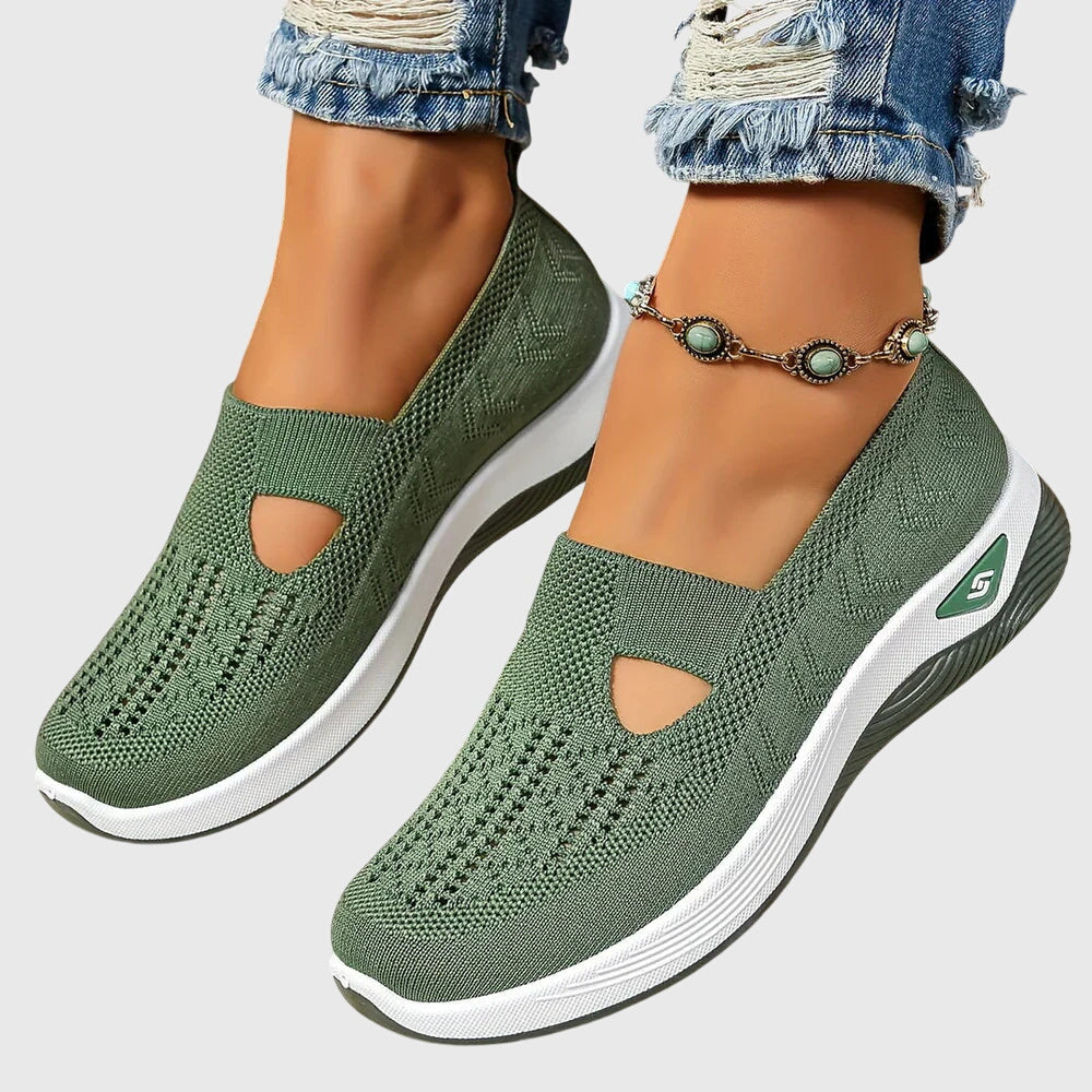 Breathable Mesh Slip On Cushioned Sole Flat Sneakers Women