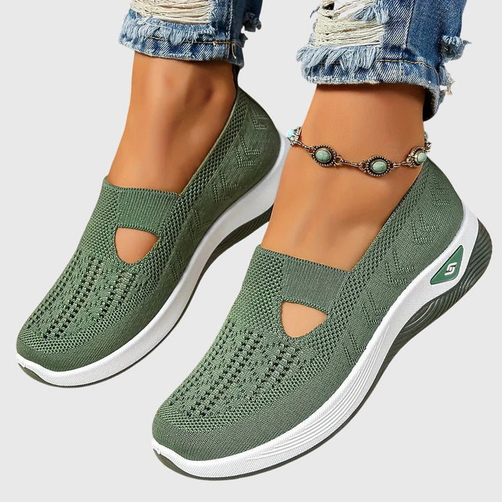 Breathable Mesh Slip On Cushioned Sole Flat Sneakers Women