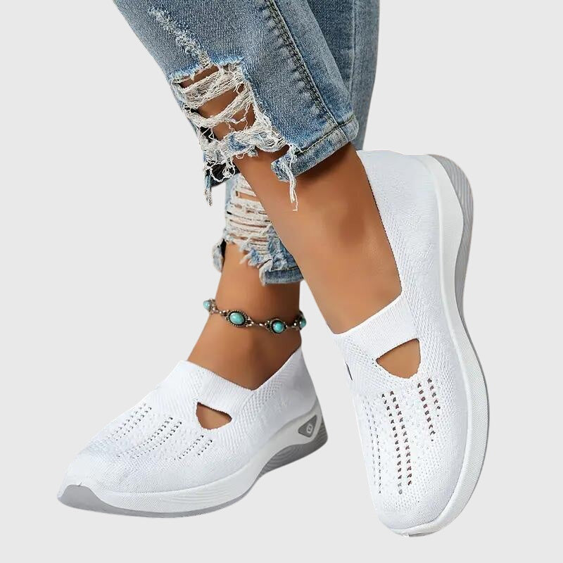 Breathable Mesh Slip On Cushioned Sole Flat Sneakers Women