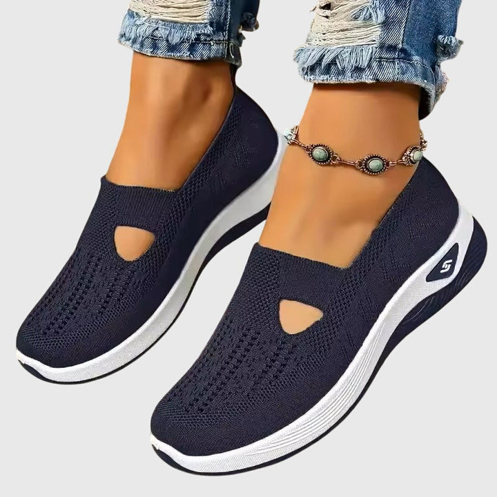 Breathable Mesh Slip On Cushioned Sole Flat Sneakers Women