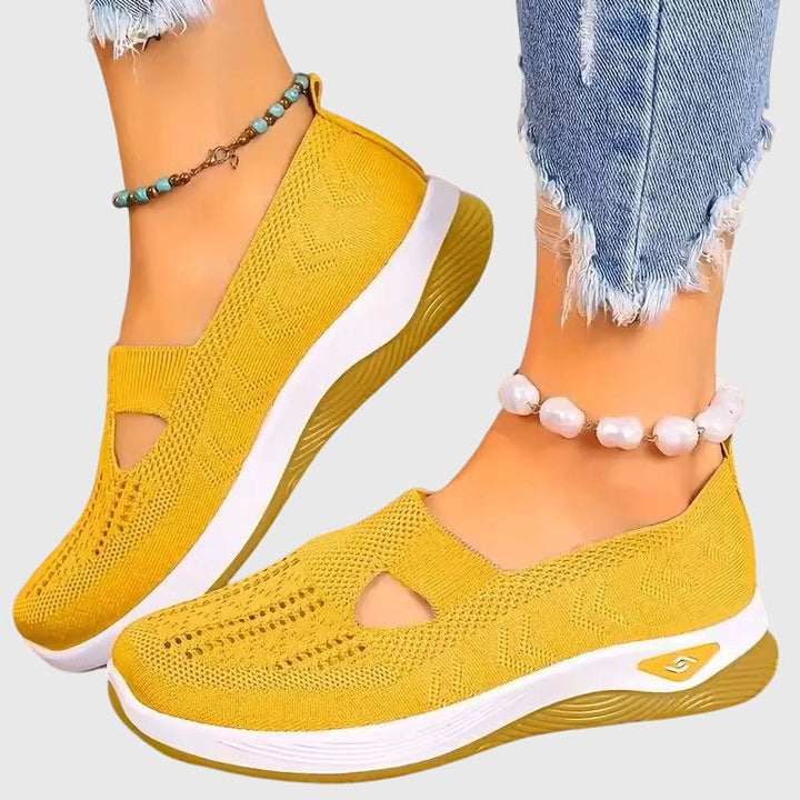 Breathable Mesh Slip On Cushioned Sole Flat Sneakers Women