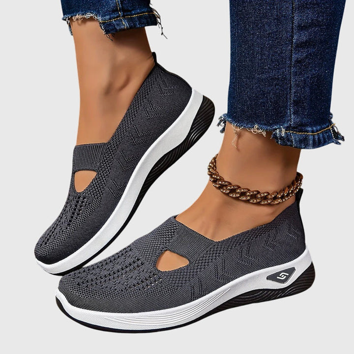 Breathable Mesh Slip On Cushioned Sole Flat Sneakers Women