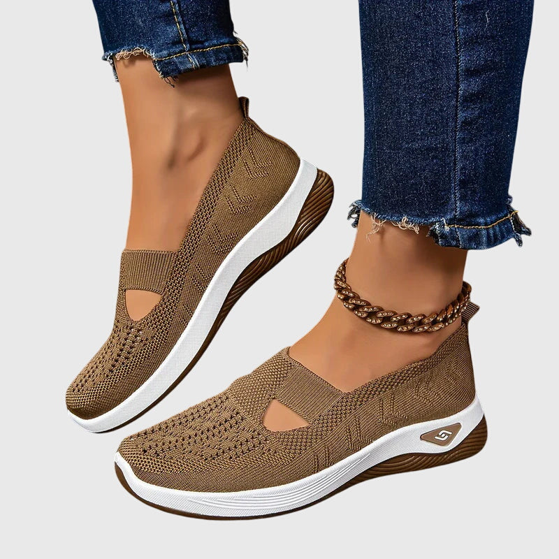 Breathable Mesh Slip On Cushioned Sole Flat Sneakers Women