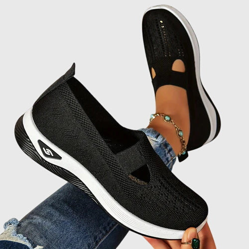 Breathable Mesh Slip On Cushioned Sole Flat Sneakers Women