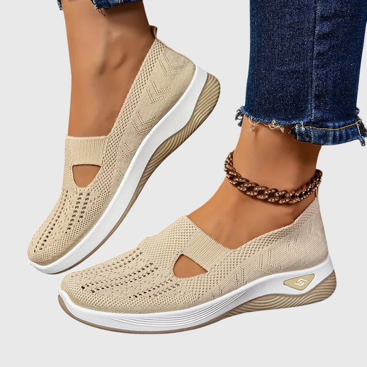 Breathable Mesh Slip On Cushioned Sole Flat Sneakers Women