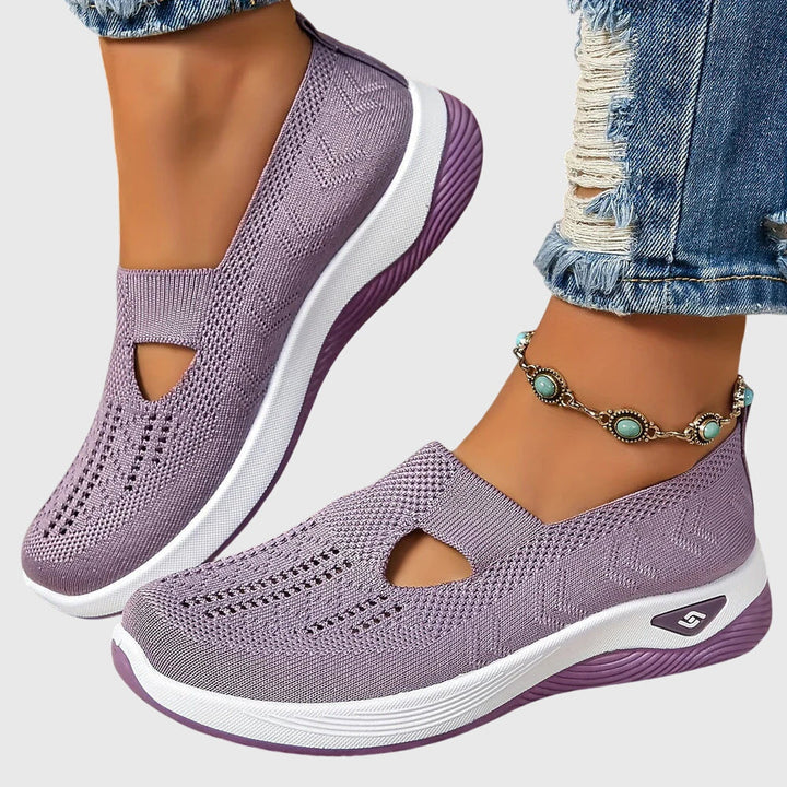 Breathable Mesh Slip On Cushioned Sole Flat Sneakers Women