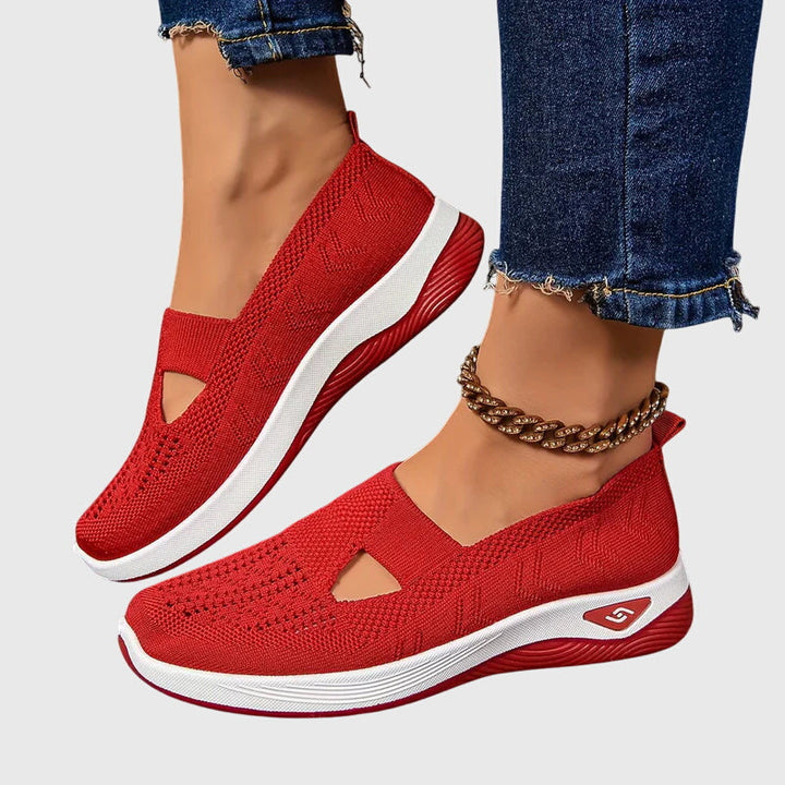 Breathable Mesh Slip On Cushioned Sole Flat Sneakers Women