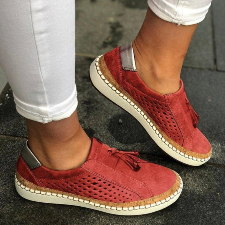Tassel Detail Cut Out Suede Slip On Flatform Sneakers Women