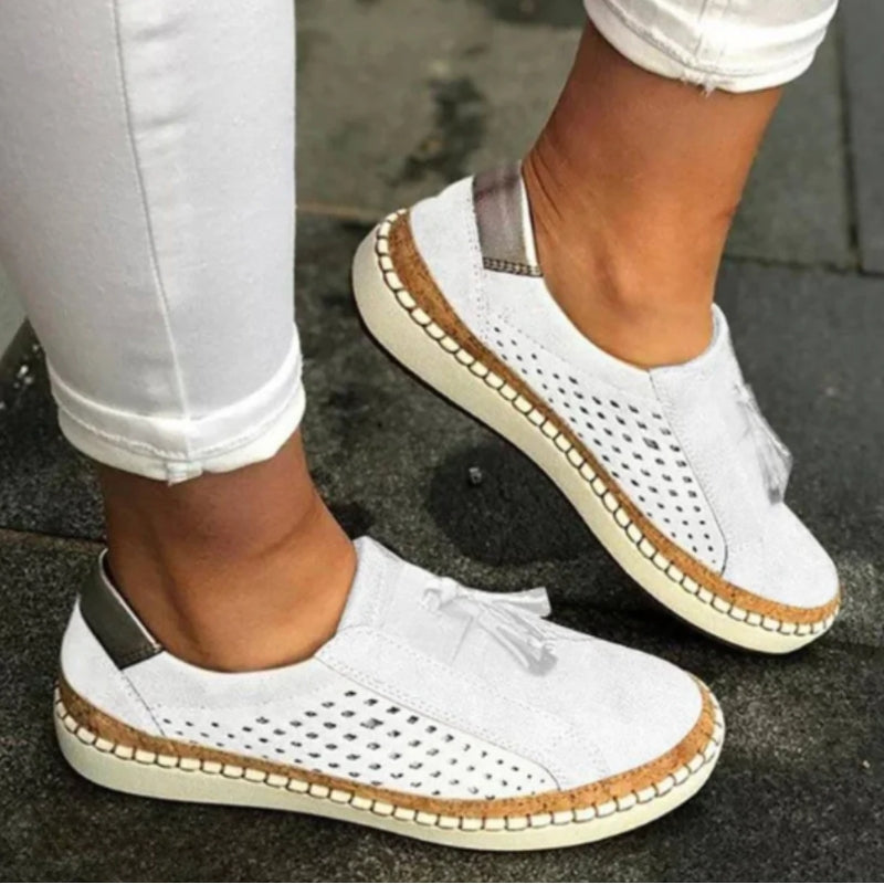 Tassel Detail Cut Out Suede Slip On Flatform Sneakers Women