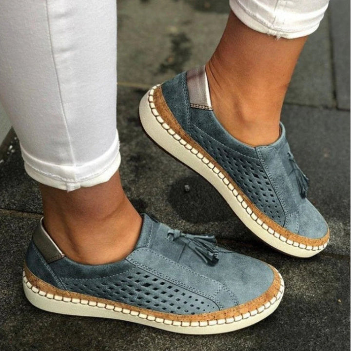 Tassel Detail Cut Out Suede Slip On Flatform Sneakers Women