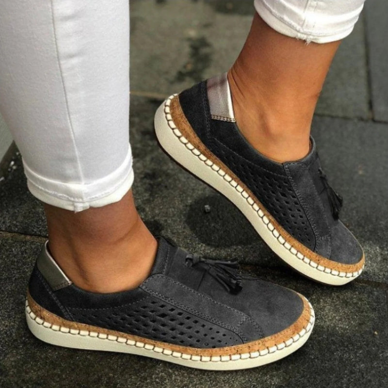 Tassel Detail Cut Out Suede Slip On Flatform Sneakers Women