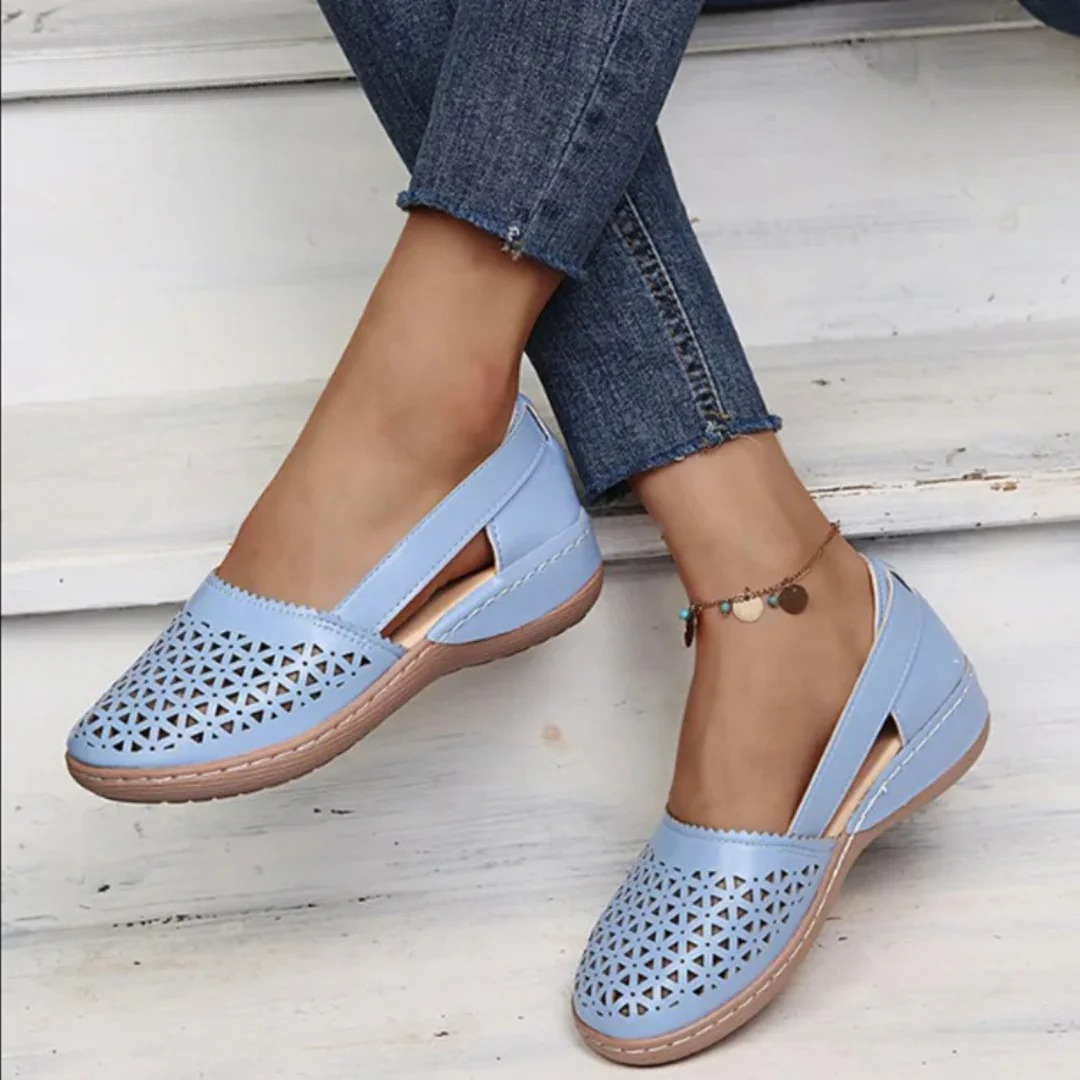 Laser Cut Out Slip On Wedge Flat Sandals Women