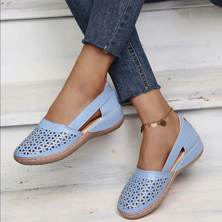 Laser Cut Out Slip On Wedge Flat Sandals Women