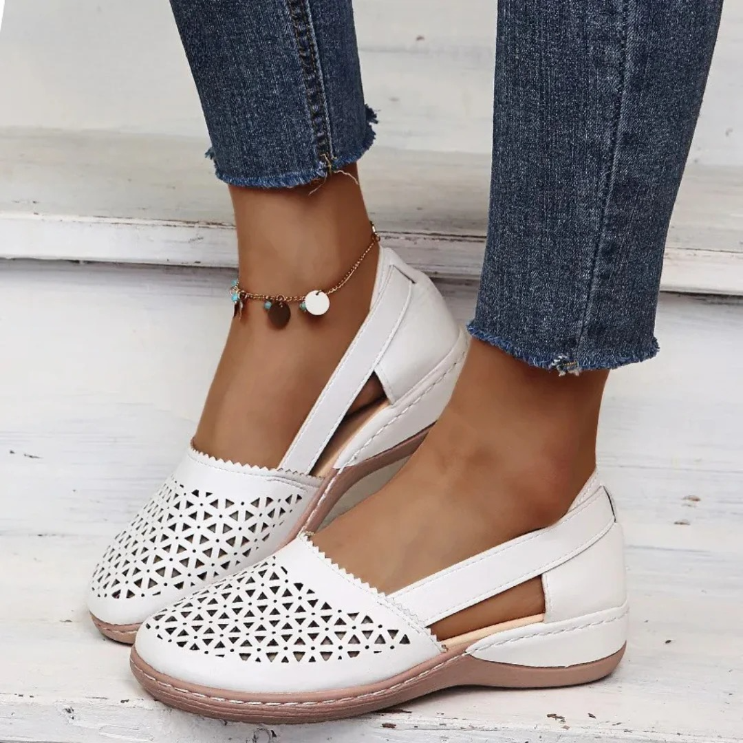 Laser Cut Out Slip On Wedge Flat Sandals Women