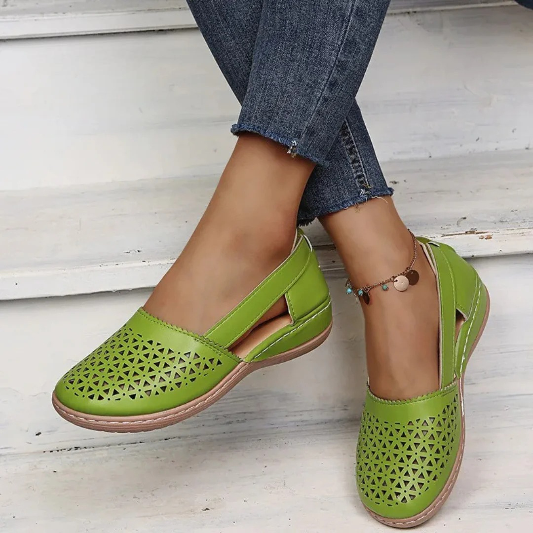 Laser Cut Out Slip On Wedge Flat Sandals Women