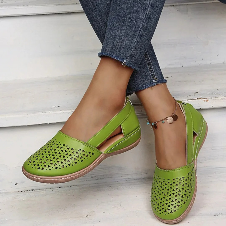Laser Cut Out Slip On Wedge Flat Sandals Women