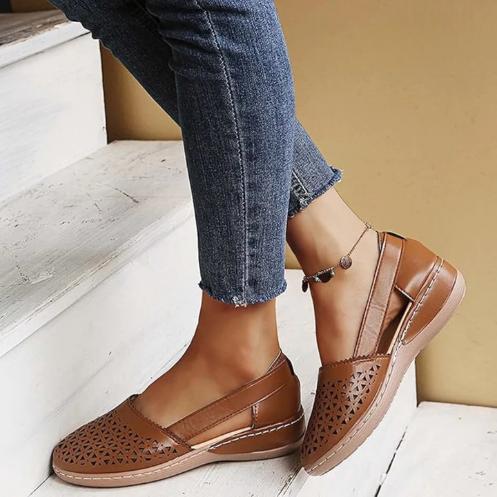 Laser Cut Out Slip On Wedge Flat Sandals Women