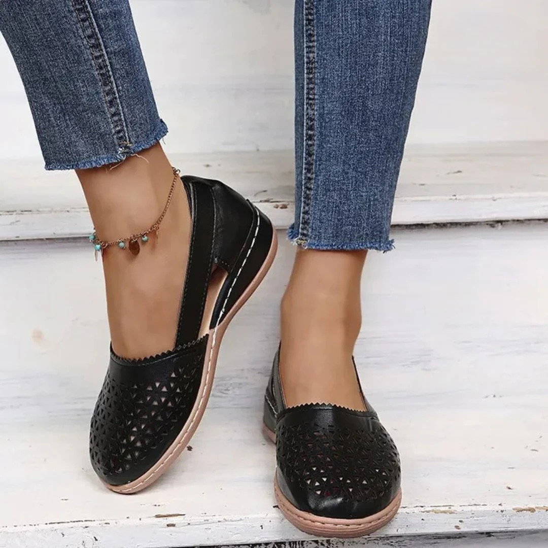 Laser Cut Out Slip On Wedge Flat Sandals Women