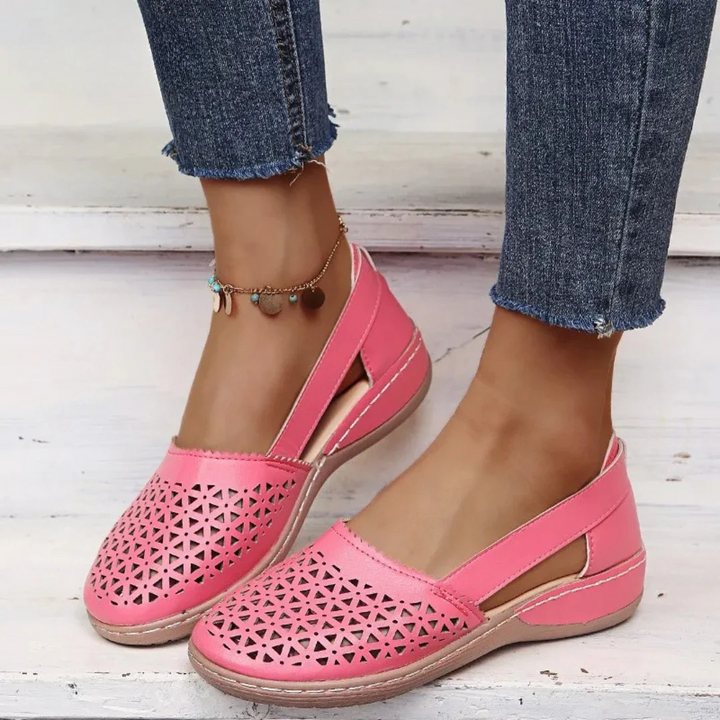 Laser Cut Out Slip On Wedge Flat Sandals Women