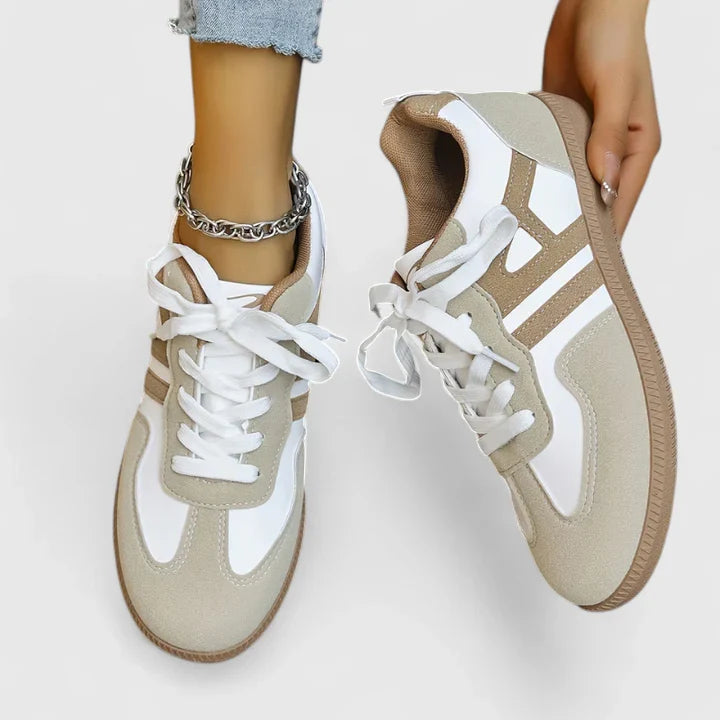 Contrast Panel Ribbon Lace Up Retro Sneakers Women