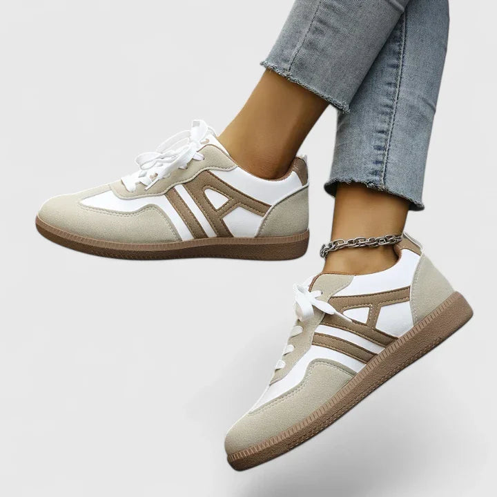 Contrast Panel Ribbon Lace Up Retro Sneakers Women