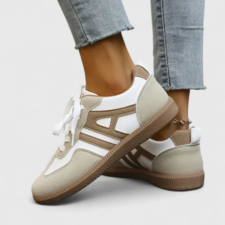 Contrast Panel Ribbon Lace Up Retro Sneakers Women