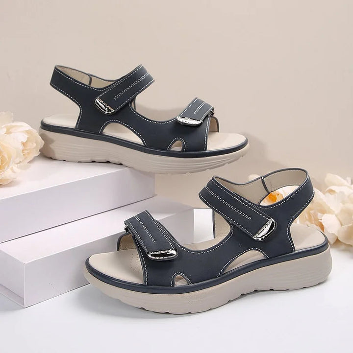Hook & Loop Strap Open Toe Cushioned Platform Sandals Women