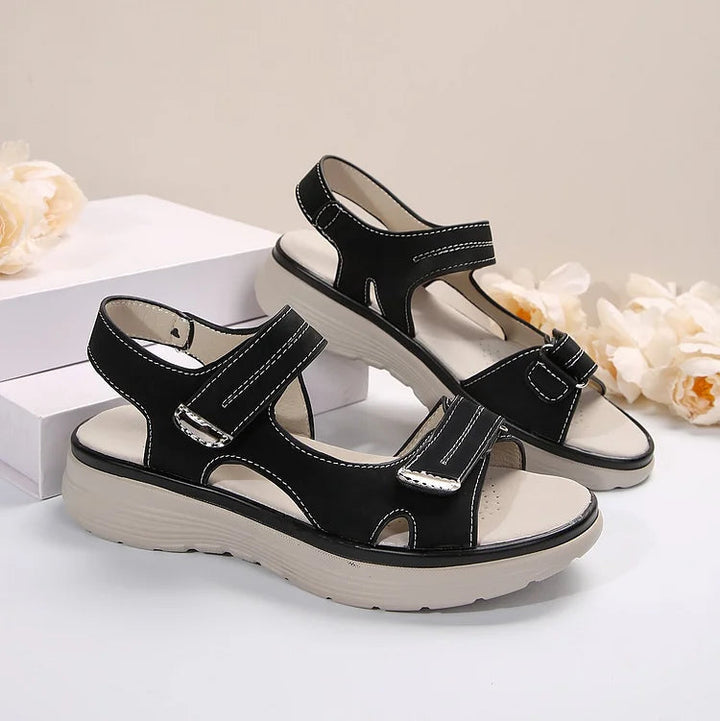 Hook & Loop Strap Open Toe Cushioned Platform Sandals Women