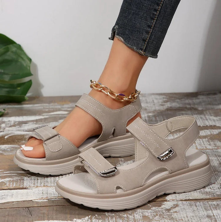 Hook & Loop Strap Open Toe Cushioned Platform Sandals Women