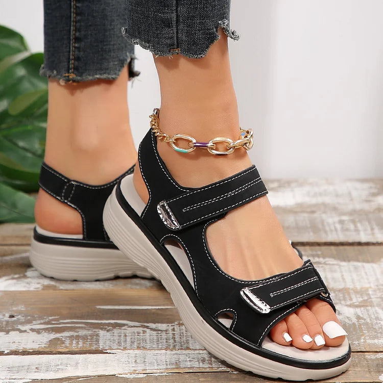 Hook & Loop Strap Open Toe Cushioned Platform Sandals Women