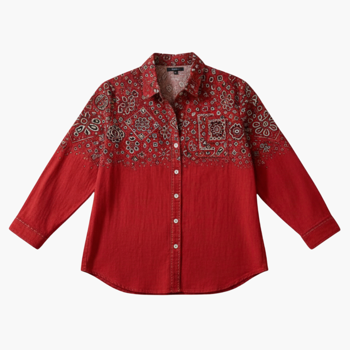 Bandana Print Long Sleeve Button Down Shirt Women