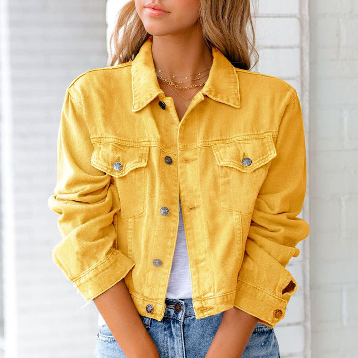 Rosalind | Women's Cropped Button-Front Denim Jacket with Chest Pockets