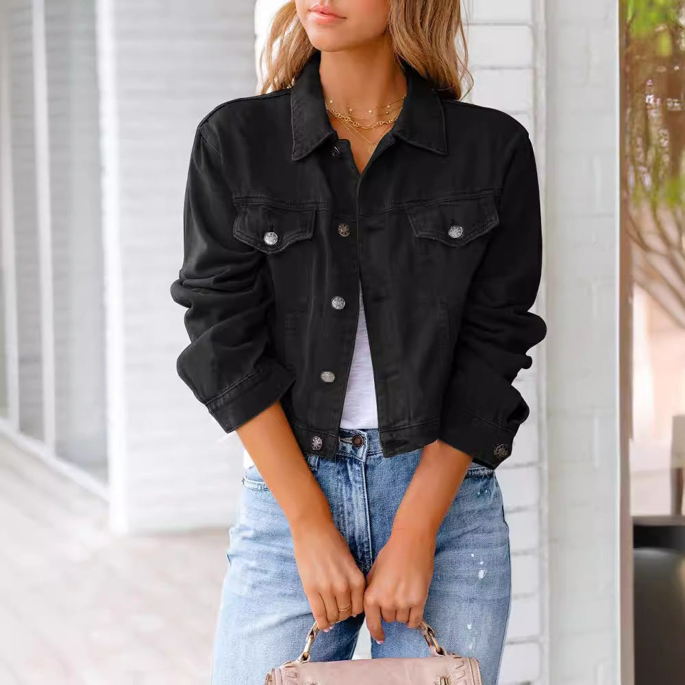 Rosalind | Women's Cropped Button-Front Denim Jacket with Chest Pockets