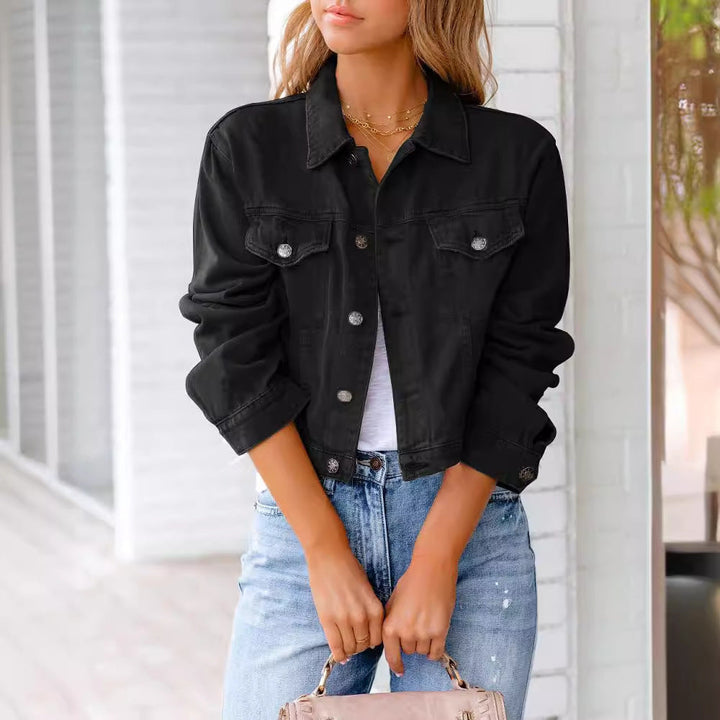 Rosalind | Women's Cropped Button-Front Denim Jacket with Chest Pockets