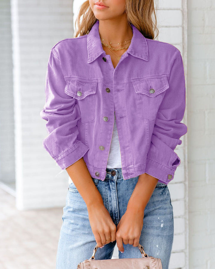 Rosalind | Women's Cropped Button-Front Denim Jacket with Chest Pockets