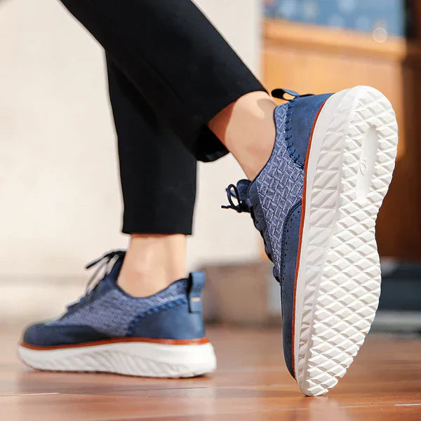 Woven Texture Suede Panel Contrast Welt Casual Sneaker